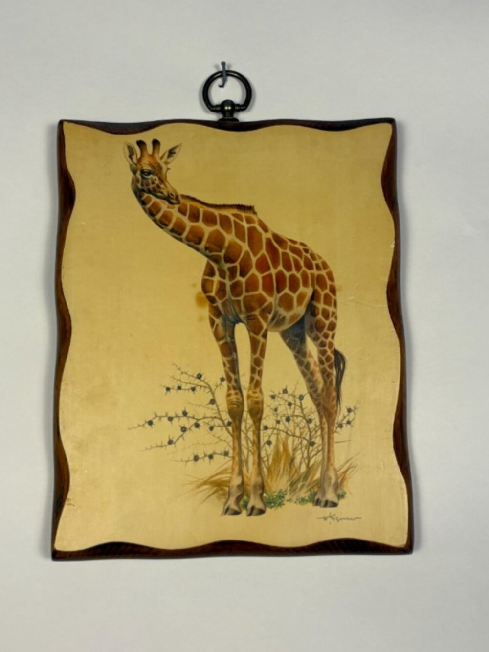 Vintage Giraffe Wall Art on Wood Panel | Safari Animal Decor | Mid-Century Wildl
